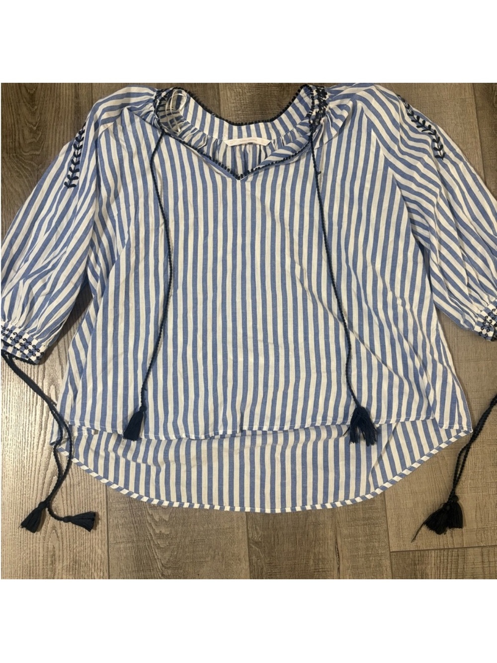 Zara Blue & White Striped Peasant Blouse